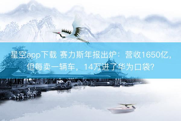 星空app下载 赛力斯年报出炉：营收1650亿，但每卖一辆车，14万进了华为口袋？