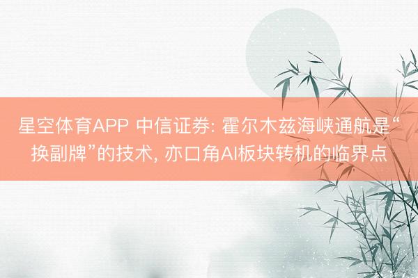 星空体育APP 中信证券: 霍尔木兹海峡通航是“换副牌”的技术, 亦口角AI板块转机的临界点